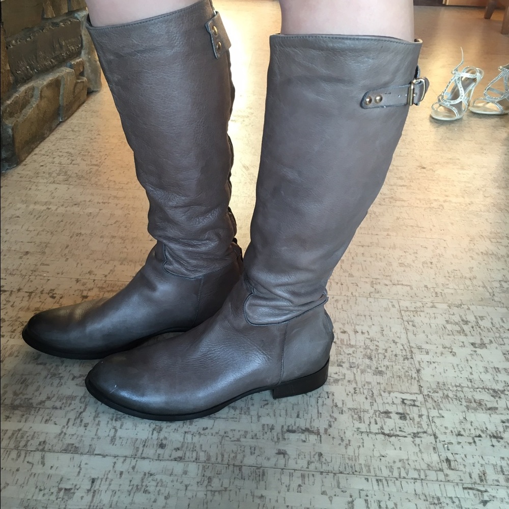 Tall taupe leather boots